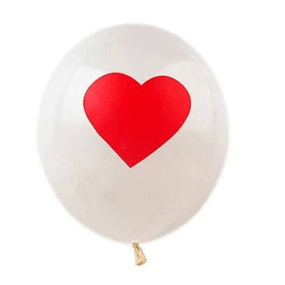 Baskılı Latex BalonlarKırmızı Kalp Baskılı Beyaz Lateks Balon 100'lü PaketHBK