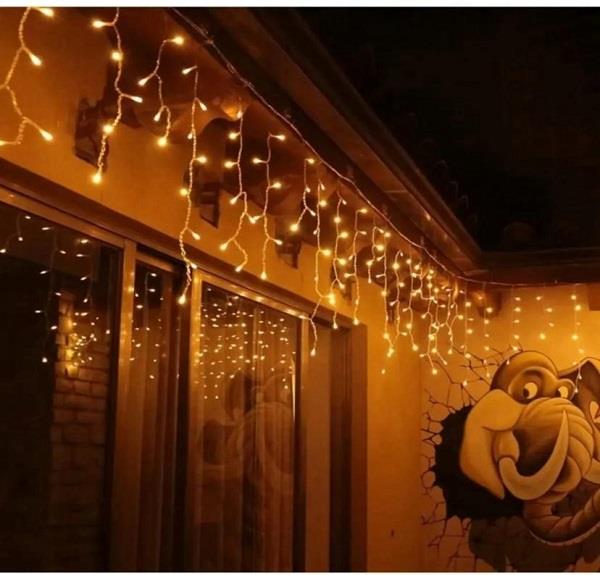 Led IşıklarDekoratif Perde Led Saçak Gün Işığı Sarı 100 Led 4mt İthal