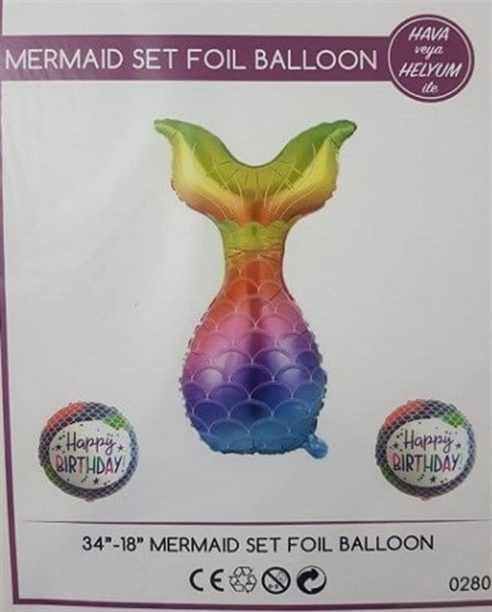 Folyo Balon Temalı ÇeşitleriDeniz Kızı Kuyruk 3'lü Set Folyo Balon 75cm-40cmİthal