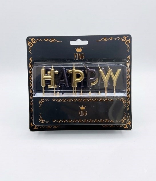 Dekoratif ve Pasta MumlarıHappy Birthday Yazılı Kürdan Mum Gold SiyahİTHAL