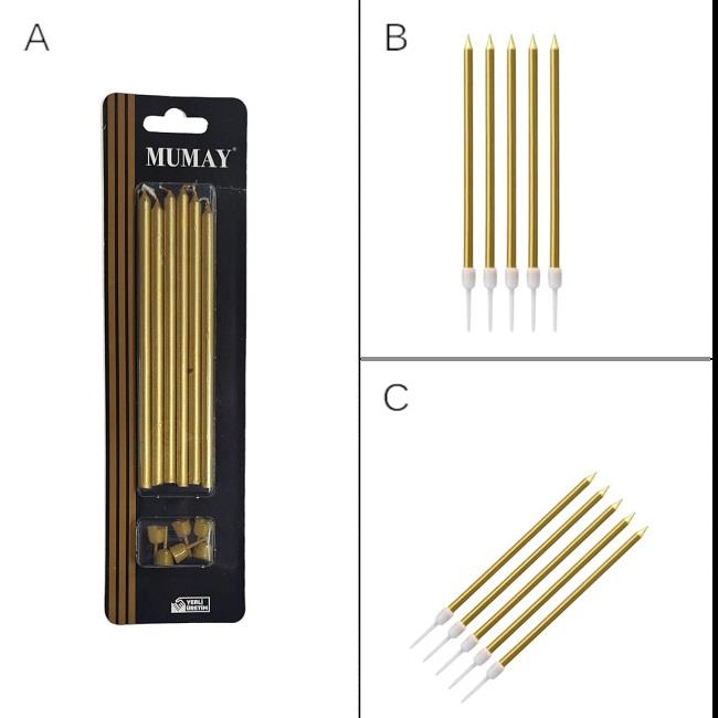 Dekoratif ve Pasta MumlarıPasta Mumu Gold Altın 15 cm 6 AdetİTHAL