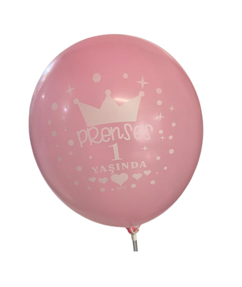 Baskılı Latex BalonlarPrenses 1 Yaşında Baskılı 18 inç Pembe Balon 1 Adetİthal