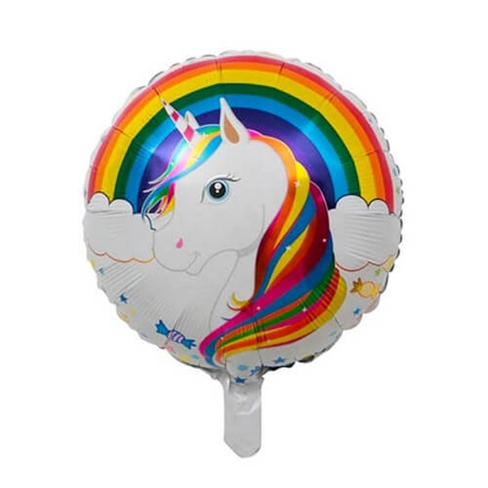 Folyo Balon Temalı ÇeşitleriUnicorn Gökkuşağı Yuvarlak Folyo Balon 45 cmİthal