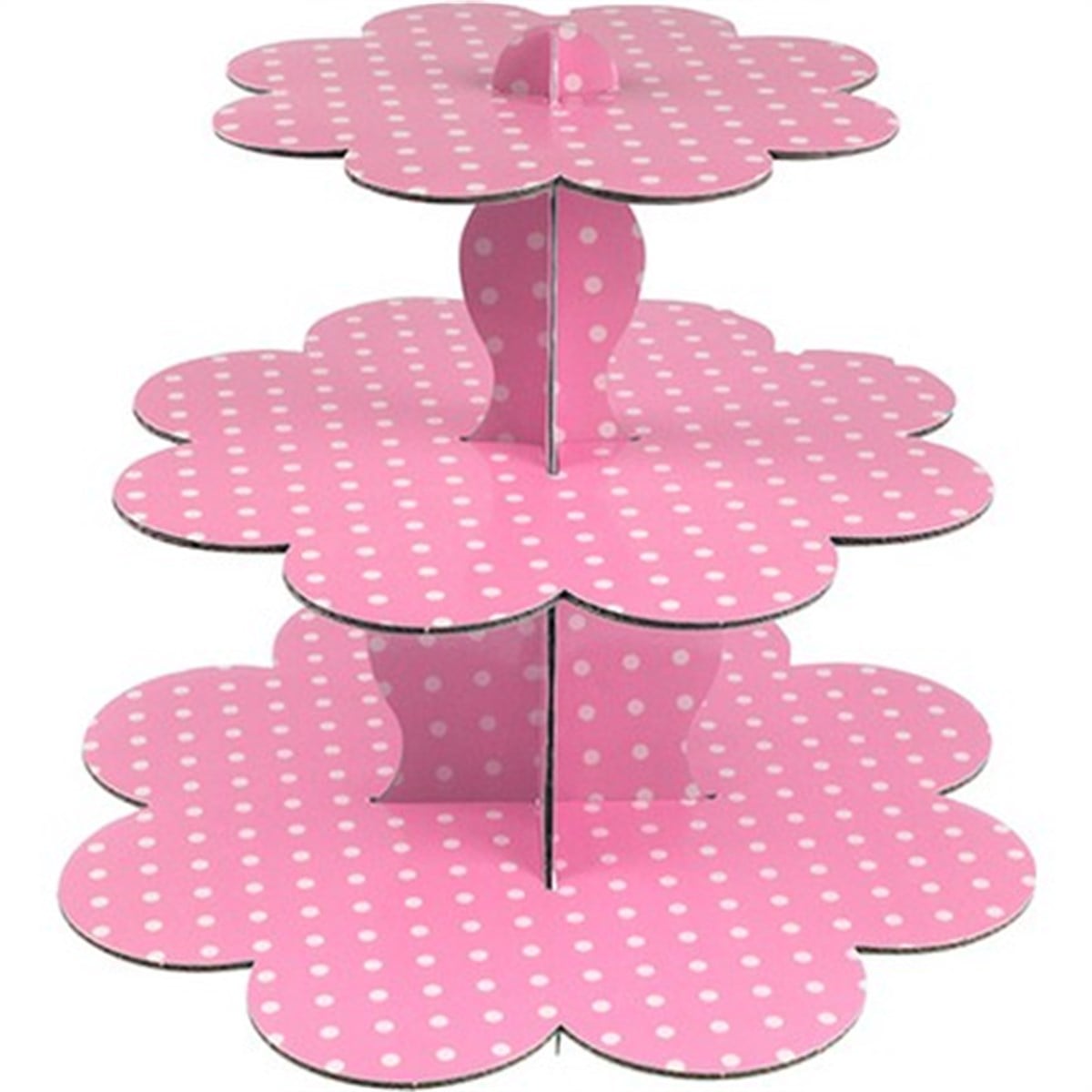 Pembe Renk Beyaz Benekli Cupcake Kek Standı Karton 3 katlı 