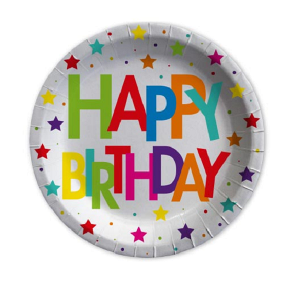 Desenli TabaklarHappy Brithday Renkli Karton Tabak 23 cm 8 AdetRoll Up