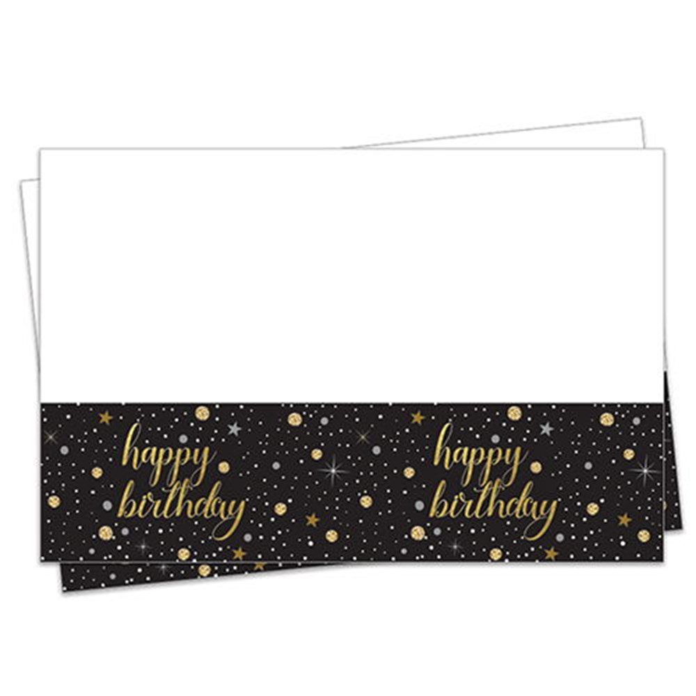 Desenli Masa ÖrtüleriIşıltılı Happy Birthday Siyah Masa Örtüsü 120*180Roll Up