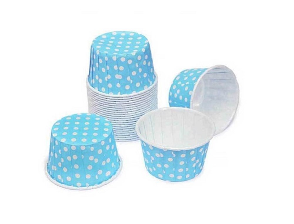 Muffin Kek KapsülleriKağıt Muffin Kek Kapsülü Mavi Beyaz Puantiyeli 50' liRoll Up