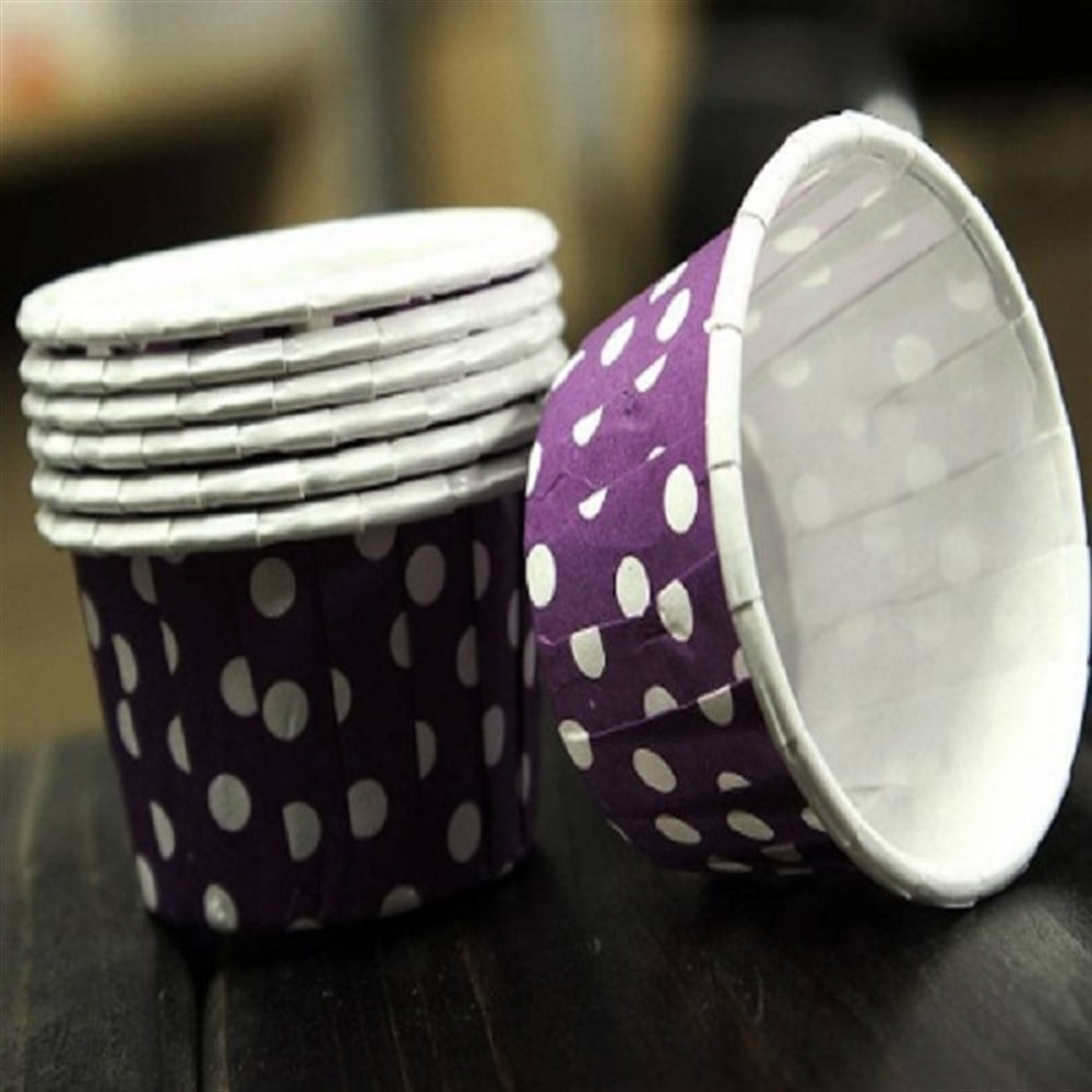 Muffin Kek KapsülleriKağıt Muffin Kek Kapsülü Mor Beyaz Puantiyeli 50' liRoll Up