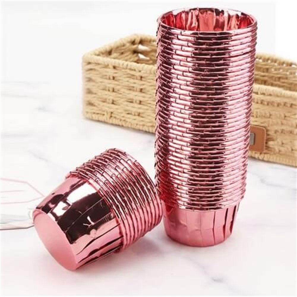 Muffin Kek KapsülleriKağıt Muffin Kek ve Sufle Kapsülü Metalik Rose  25' liRoll Up