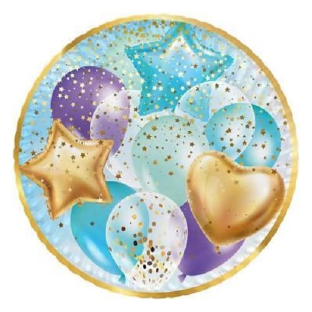 Desenli TabaklarTabak Karton Balonlar Mavi 23cmRoll Up