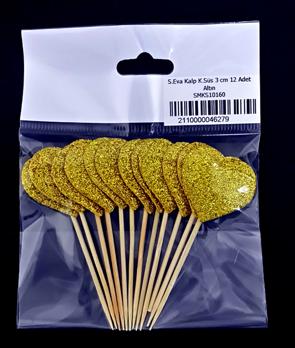 Simli Eva Gold Kalp Kürdan SüsSimli Eva Pasta Üstü Süsleri