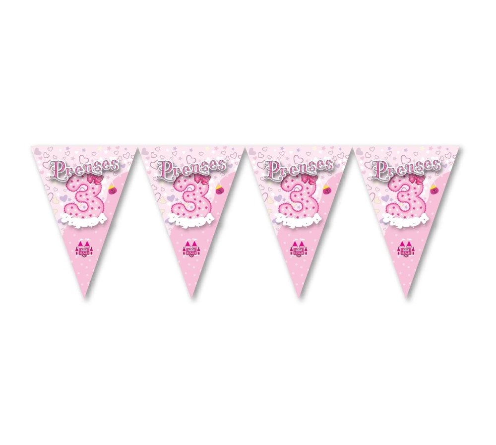 3 Yaş Prenses Pembe Üçgen Flama 2 Mt.Üçgen Flama