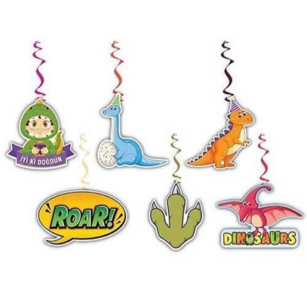 Sarkıt Kağıt SüsleriDinazorlar Temalı Çift Taraflı Sarkıt Kağıt Süs 6'lıYerli Üretim