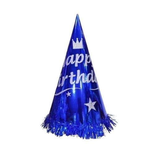 Parti AksesuarlarıHappy Bırthday Simli Baskılı Mavi ŞapkaYerli Üretim