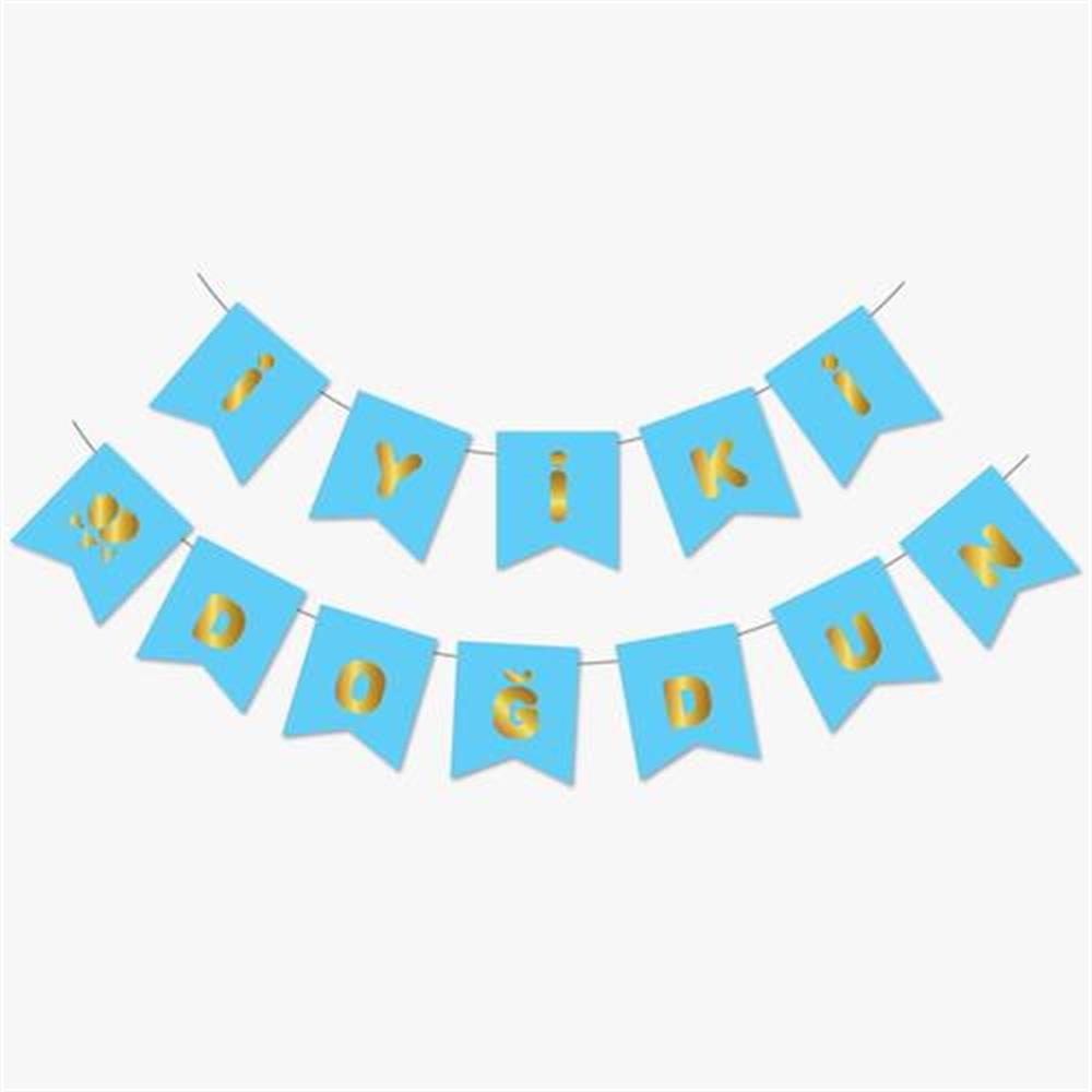 Banner Süsleriyi ki Doğdun Kağıt Banner Süs 1.8 mt Gold Yaldızlı MaviYerli Üretim