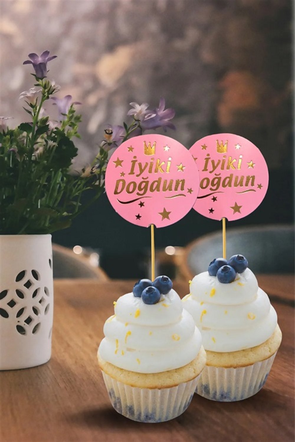 Kürdan Çeşitleriİyi Ki Doğdun Pembe Gold Yaldızlı Parti Cupcake Kürdan 20'liYerli Üretim