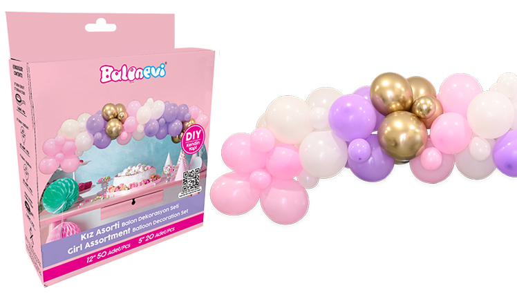 Pastel Mat BalonKız Asorti Balon Dekorasyon Seti 70'liYerli Üretim