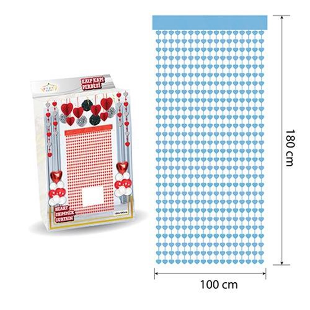 Kapı Perdesi Arka FonlarMetalize Kalp Arka Fon Kapı Perdesi 100x180cm MaviYERLİ ÜRETİM