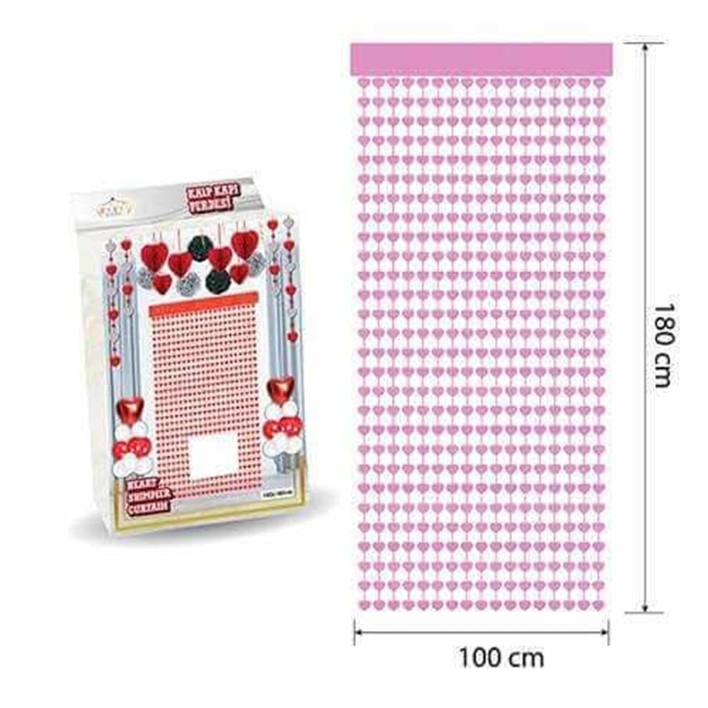Kapı Perdesi Arka FonlarMetalize Kalp Arka Fon Kapı Perdesi 100x180cm PembeYERLİ ÜRETİM