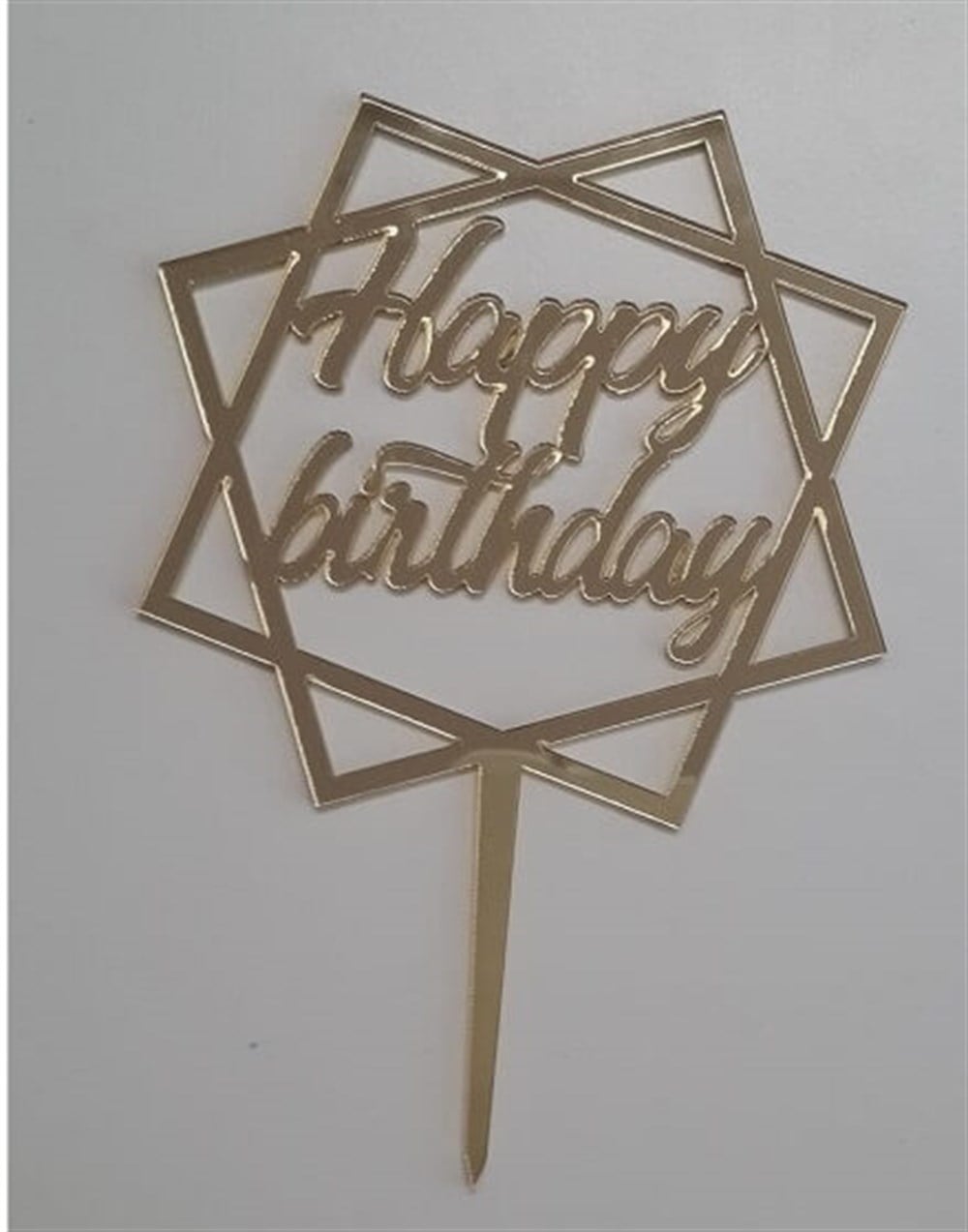 Pleksi Harf Rakam ve YazılarPasta Üstüne Pleksi Altıgen Happy Birthday Gold YazıYerli Üretim