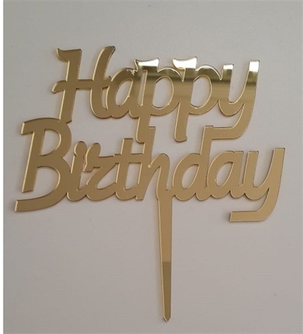 Pleksi Harf Rakam ve YazılarPasta Üstüne Pleksi Happy Birthday yazısı GoldYerli Üretim