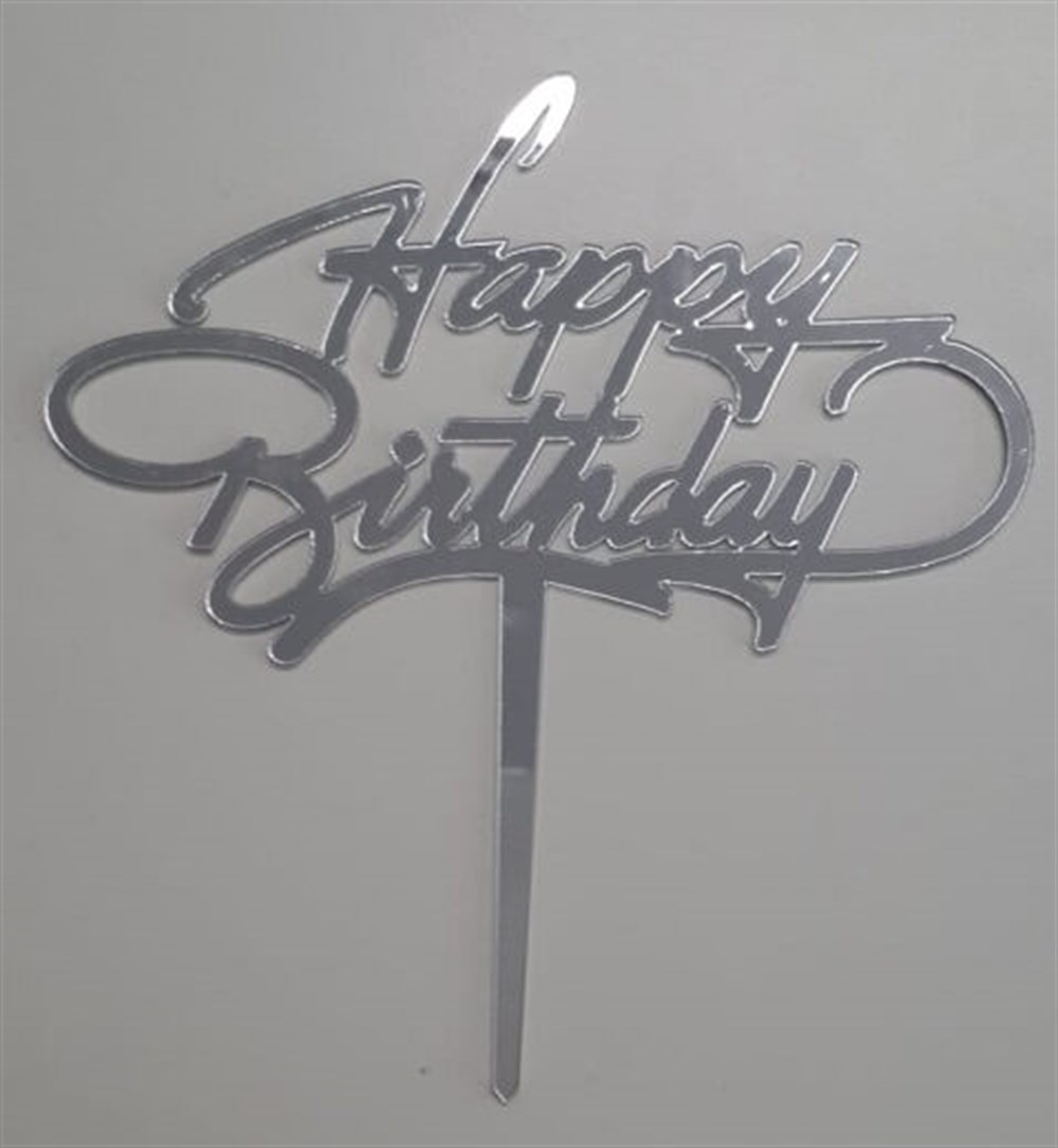 Pleksi Harf Rakam ve YazılarPasta Üstüne Pleksi Happy Birthday El Yazısı Gümüş YazıYerli Üretim