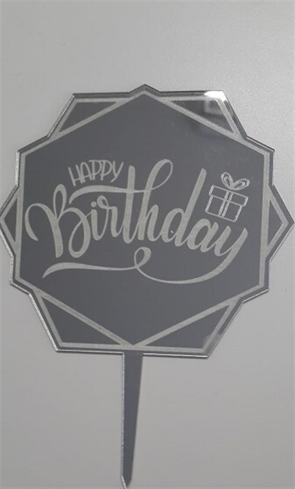 Pleksi Harf Rakam ve YazılarPasta Üstüne Pleksi Happy Birthday Altıgen Şekilli Gümüş YazıYerli Üretim