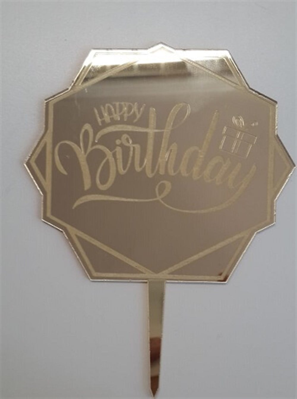 Pleksi Harf Rakam ve YazılarPasta Üstüne Pleksi Happy Birthday Altıgen Şekilli Gold YazıYerli Üretim