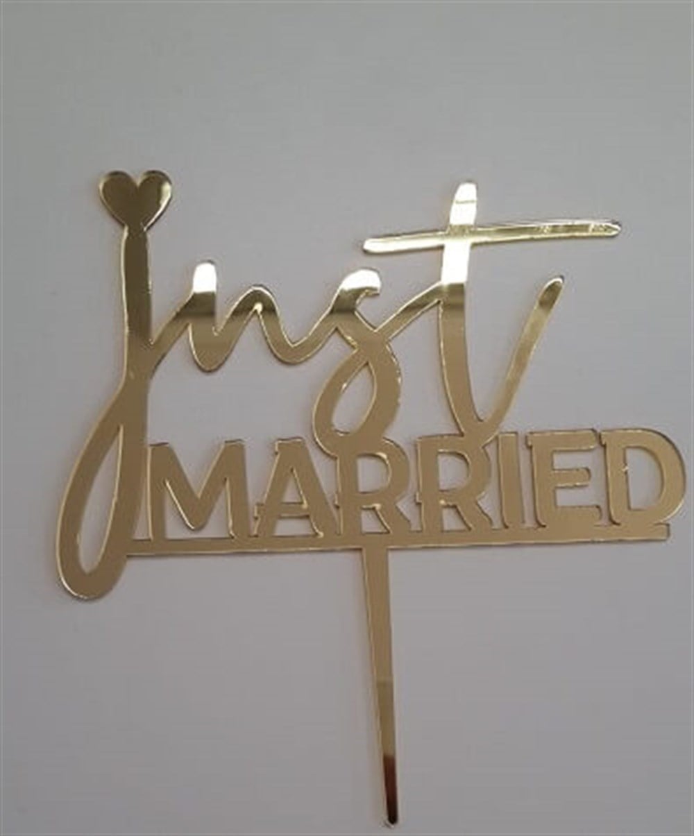 Pleksi Harf Rakam ve YazılarPasta Üstüne Pleksi Just Married Gold yazısıYerli Üretim