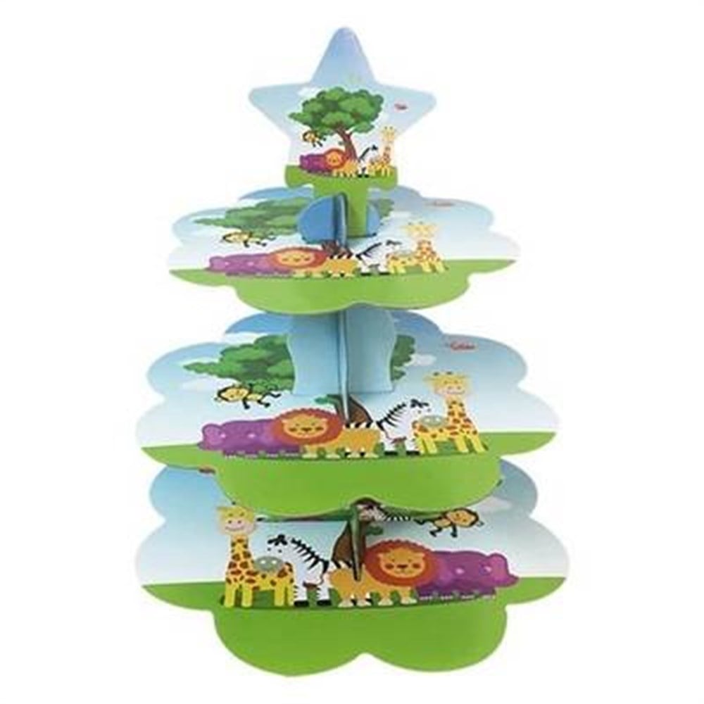 Kek StandlarıSafari Sevimli Hayvanlar Temalı Karton Cupcake Kek Standı 3 KatlıYerli Üretim