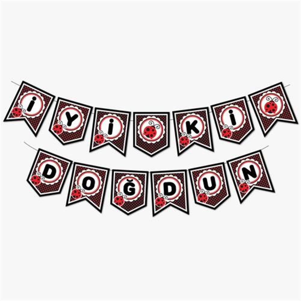 Banner SüslerUğur Böceği Temalı İyi Ki Doğdun Zigzag Banner Kağıt SüsYerli Üretim