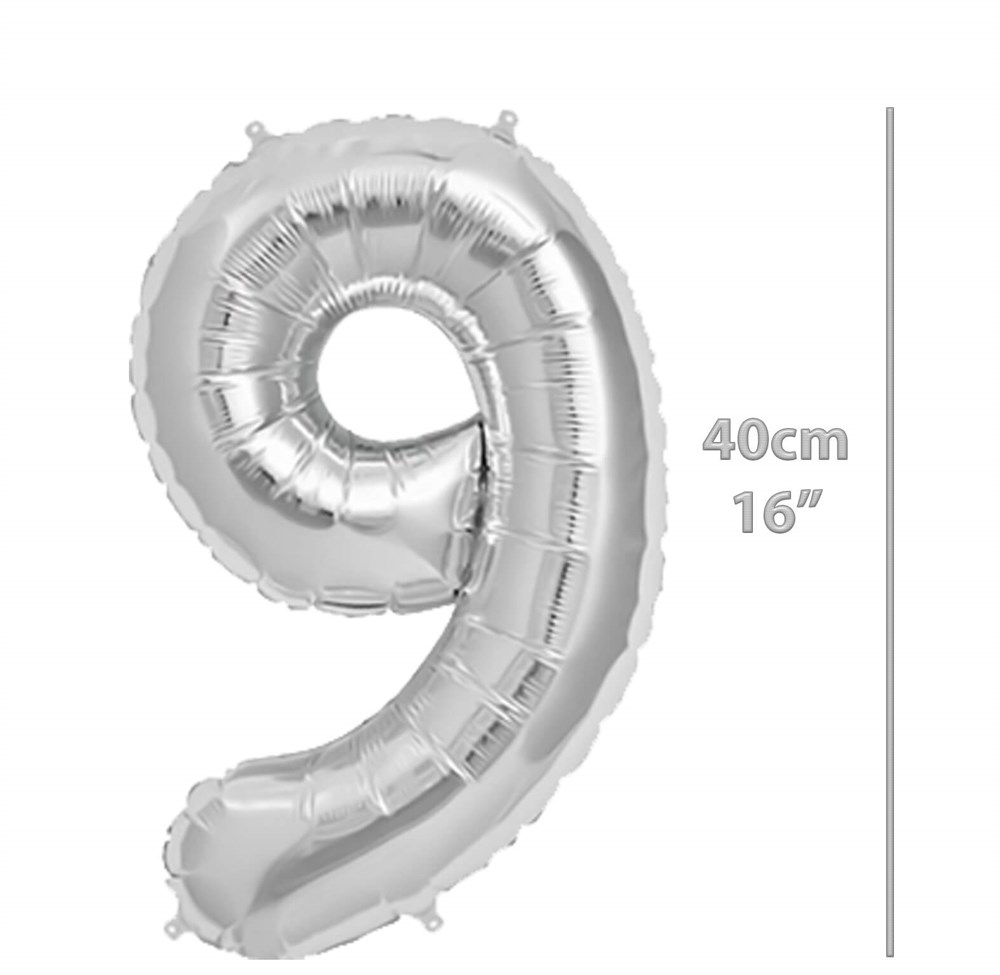 Folyo Rakam 9 Gümüş Balon 40cm ( 16 inç )16