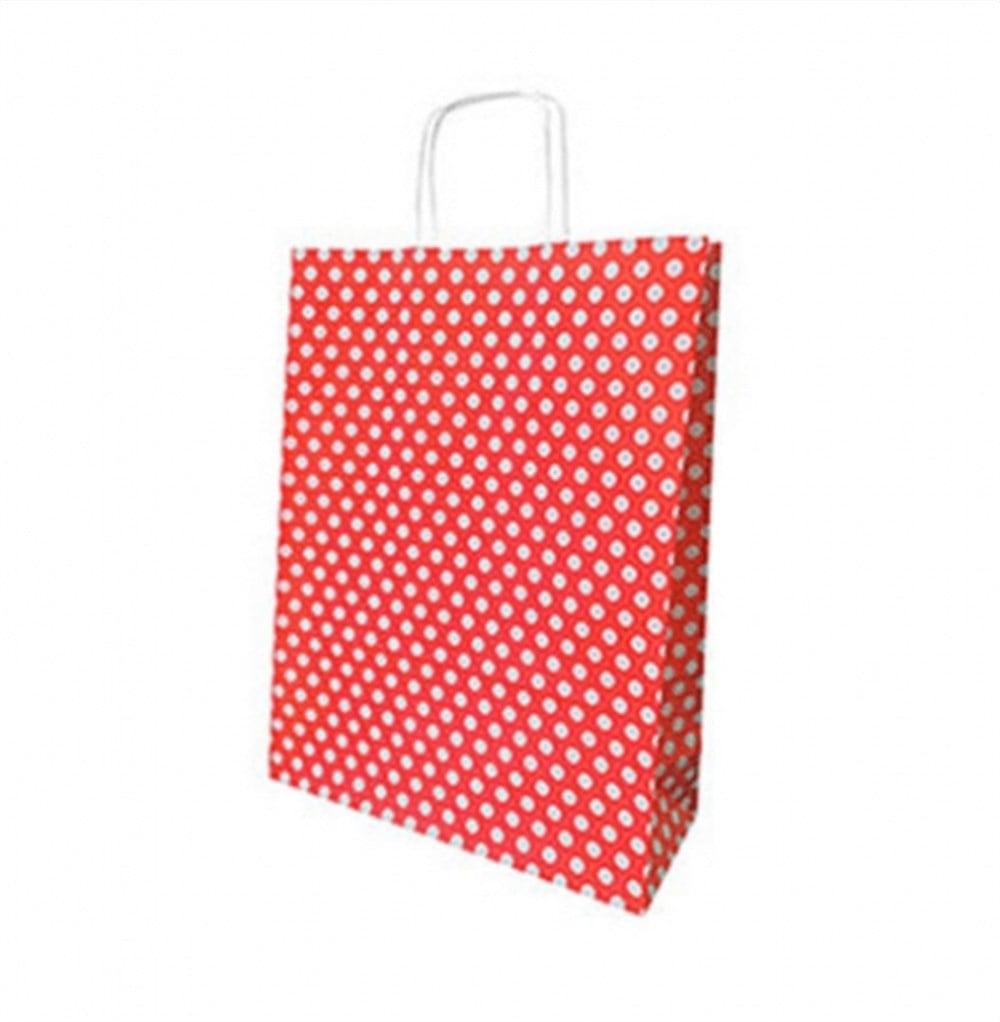 Roll Up Karton Çanta 25x31cm Kırmızı Beyaz Puantiyeli18x24 Karton Çantalar