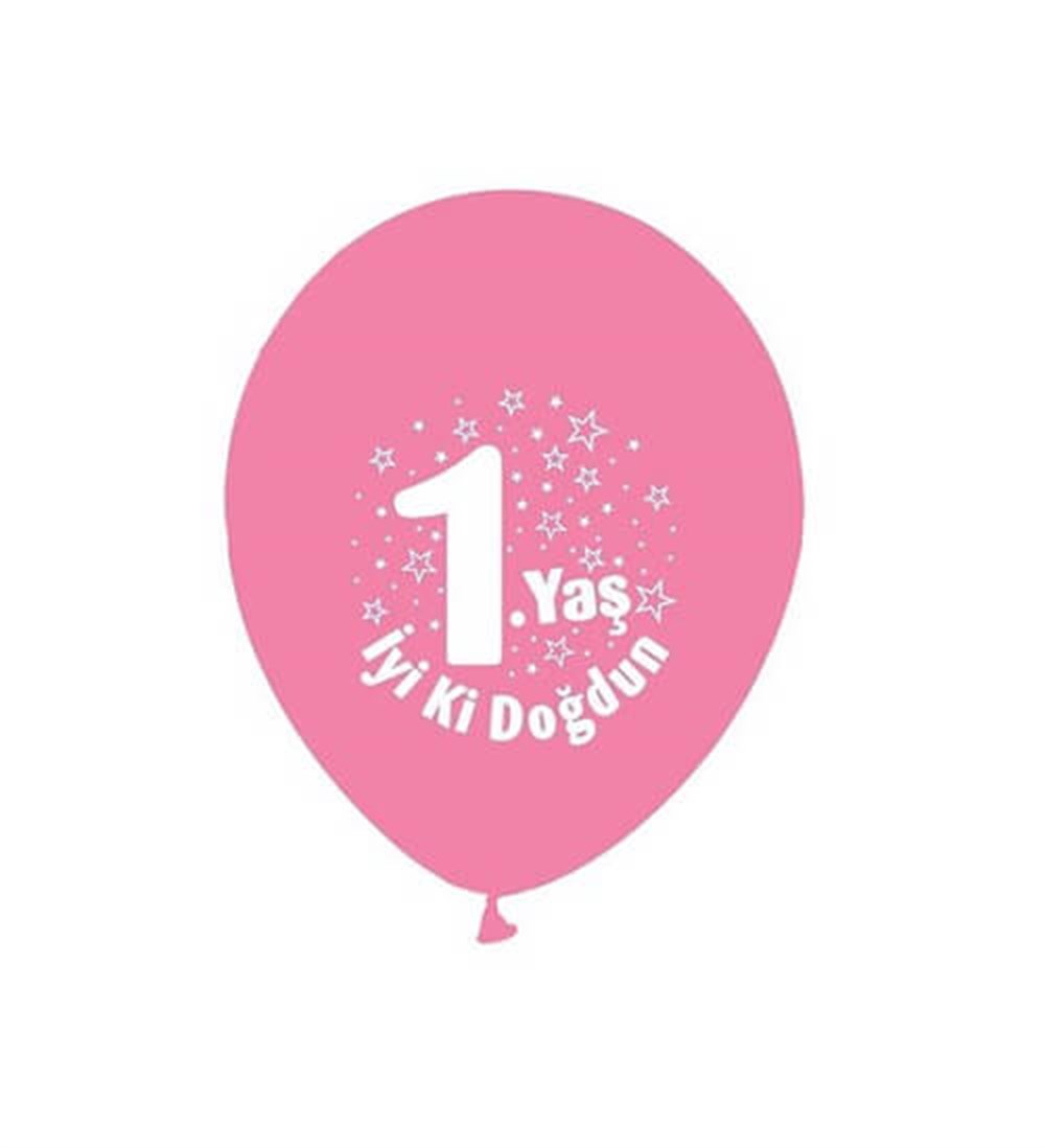 Baskılı Latex Balonlar1 Yaş Baskılı Pembe Balon 10 'lu PaketBALONEVİ