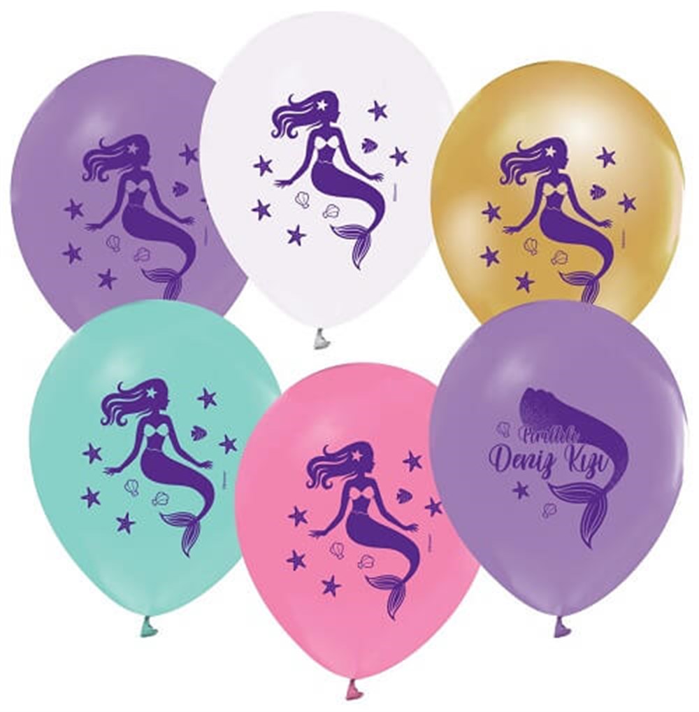 Lisanslı Baskılı Latex BalonlarDeniz Kızı Temalı Lisanslı Balon 10'lu paketBalonevi