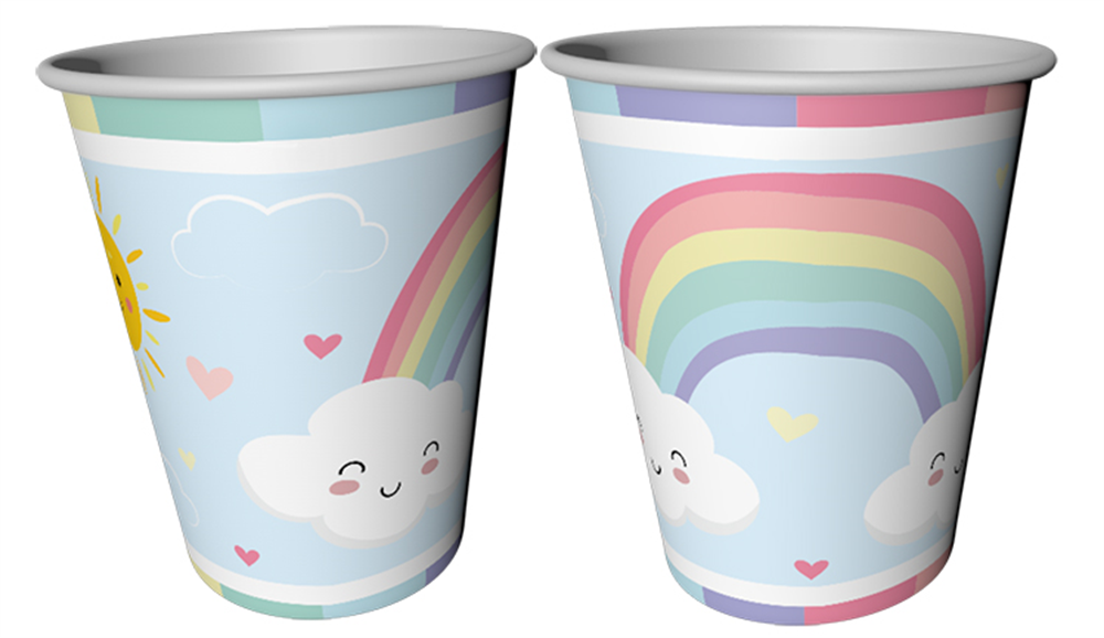 Lisanslı BardaklarGökkuşağı Bulut Temalı Karton Bardak 240 Cc 8 AdetBALONEVİ