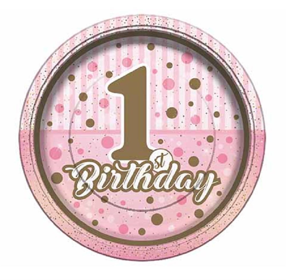 Desenli TabaklarPırıltılı Fırsh Bırthday 1 Yaş Kız Karton Tabak 23 cm 8 AdetBalonevi