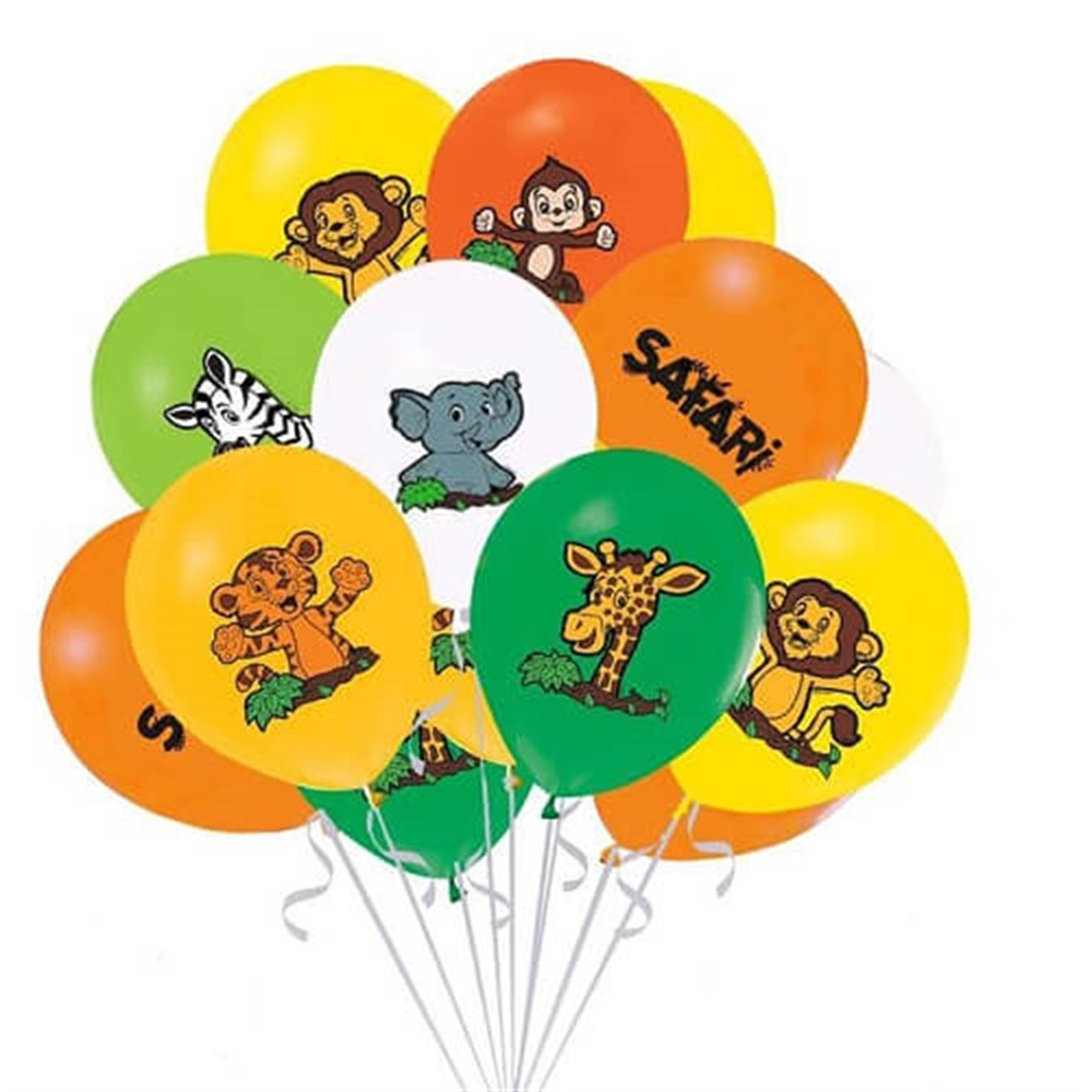 Lisanslı Baskılı Latex BalonlarSafari Sevimli Hayvanlar Temalı Balon 100 'lü PaketBALONEVİ