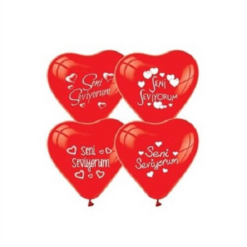 Baskılı Latex BalonlarSeni Seviyorum Baskılı Kırmızı Kalp Balon 10'lu PaketBALONEVİ