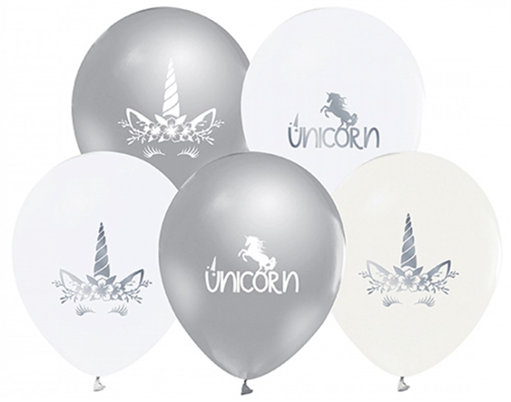 Lisanslı Baskılı Latex BalonlarUnicorn Temalı Gümüş Balon 10 'lu PaketBALONEVİ