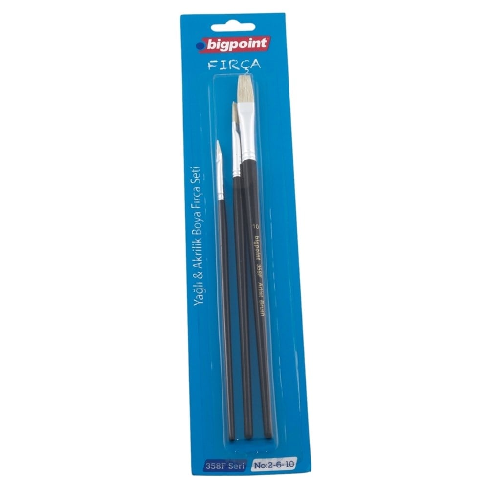 Bigpoint 358F Serisi Düz Kesik Fırça Seti 2-6-10 3'lü Blister