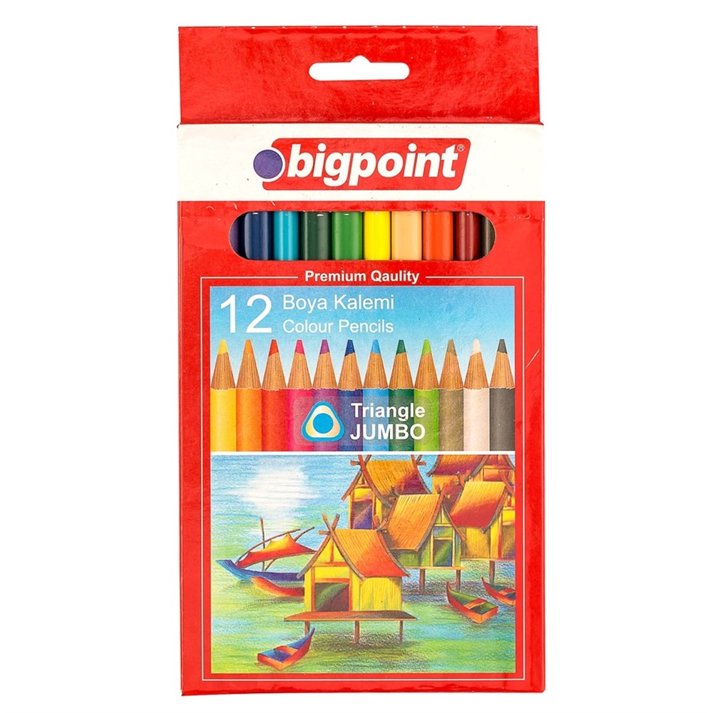 Bigpoint Jumbo Üçgen Kuru Boya Kalemi 12 Renk