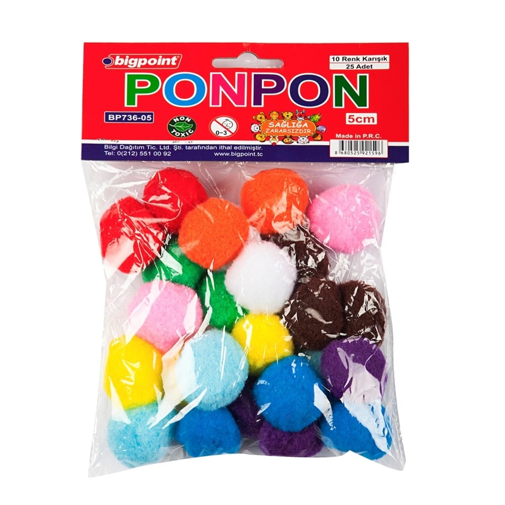 Bigpoint Ponpon 5 cm 10 Renk / 25'li Poşet