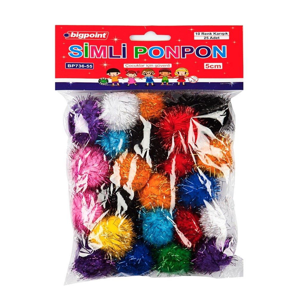 Bigpoint Ponpon Simli 5 cm 10 Renk / 25'li Poşet