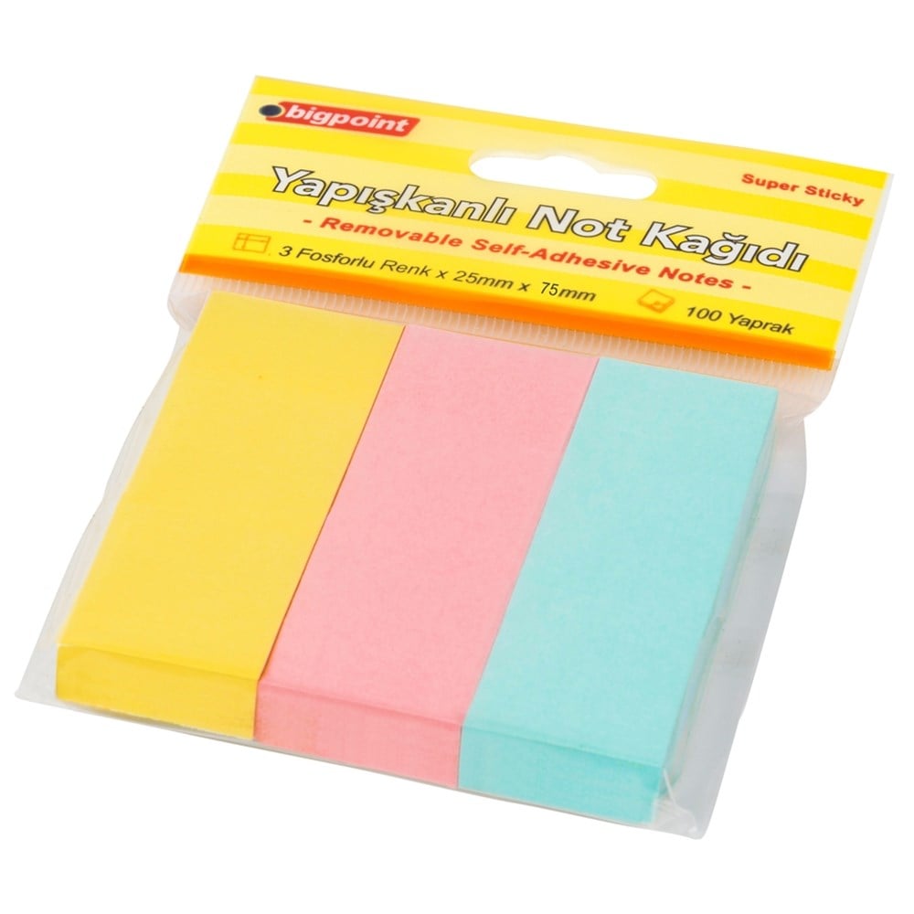 Bigpoint Yapışkanlı Not Kağıdı 3 Neon Renk 25x75mm