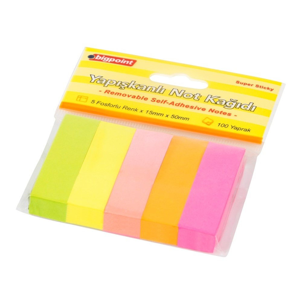 Bigpoint Yapışkanlı Not Kağıdı 5 Neon Renk 15x50mm