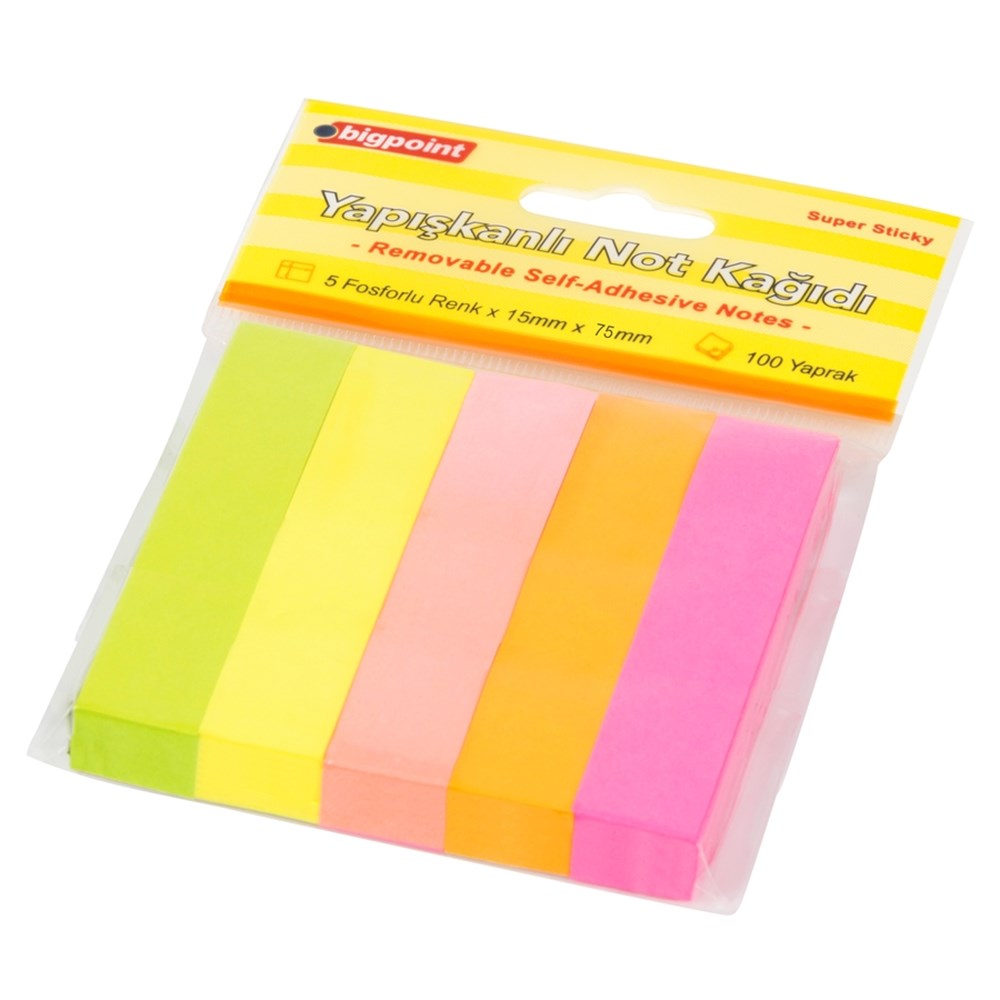 Bigpoint Yapışkanlı Not Kağıdı 5 Neon Renk 15x75mm