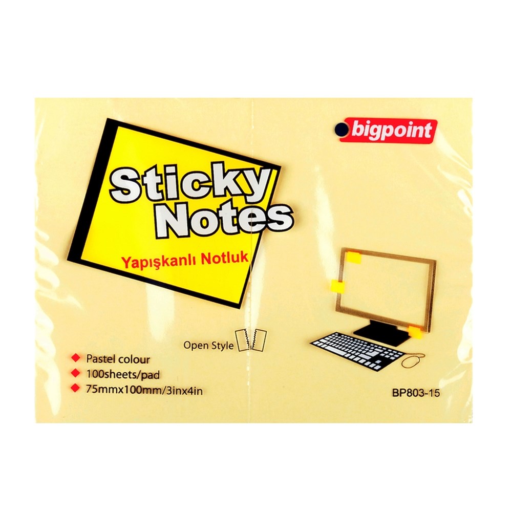 Bigpoint Yapışkanlı Not Kağıdı 75x100mm Sarı