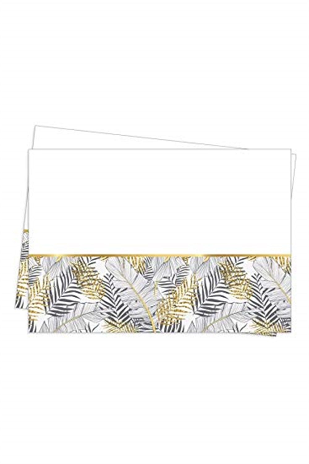 Roll-Up Masa Örtüsü Plastik Altın Simli Yapraklar Beyaz 120x180cmDesenli Masa Örtüleri