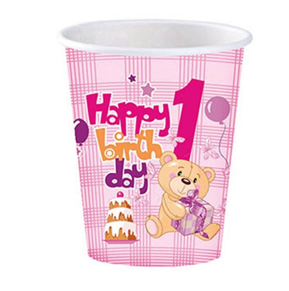 Roll-Up Karton Bardak Kız Doğum GünüDüz Renk Karton Bardaklar